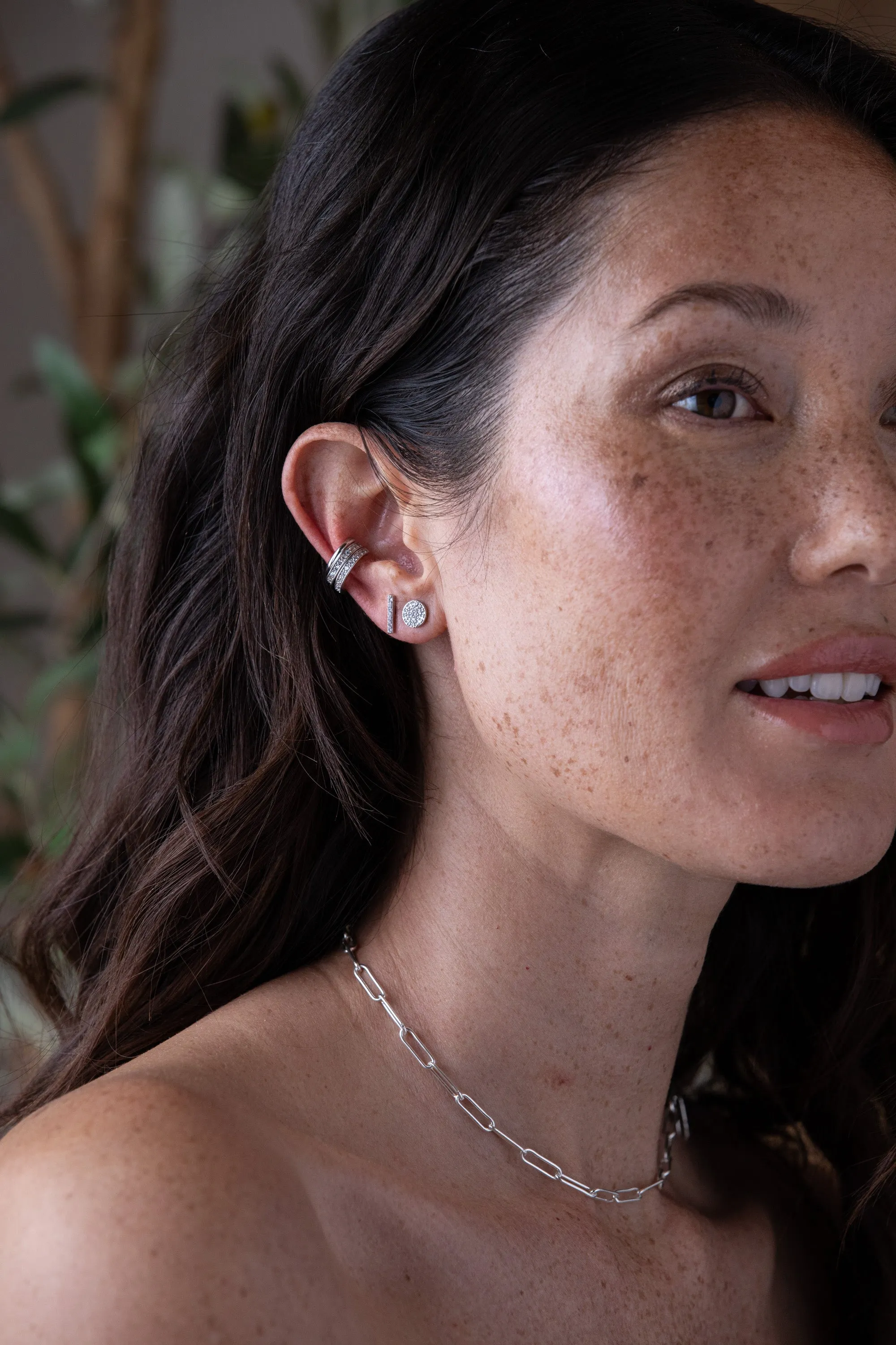 Pave Disc Studs in Silver