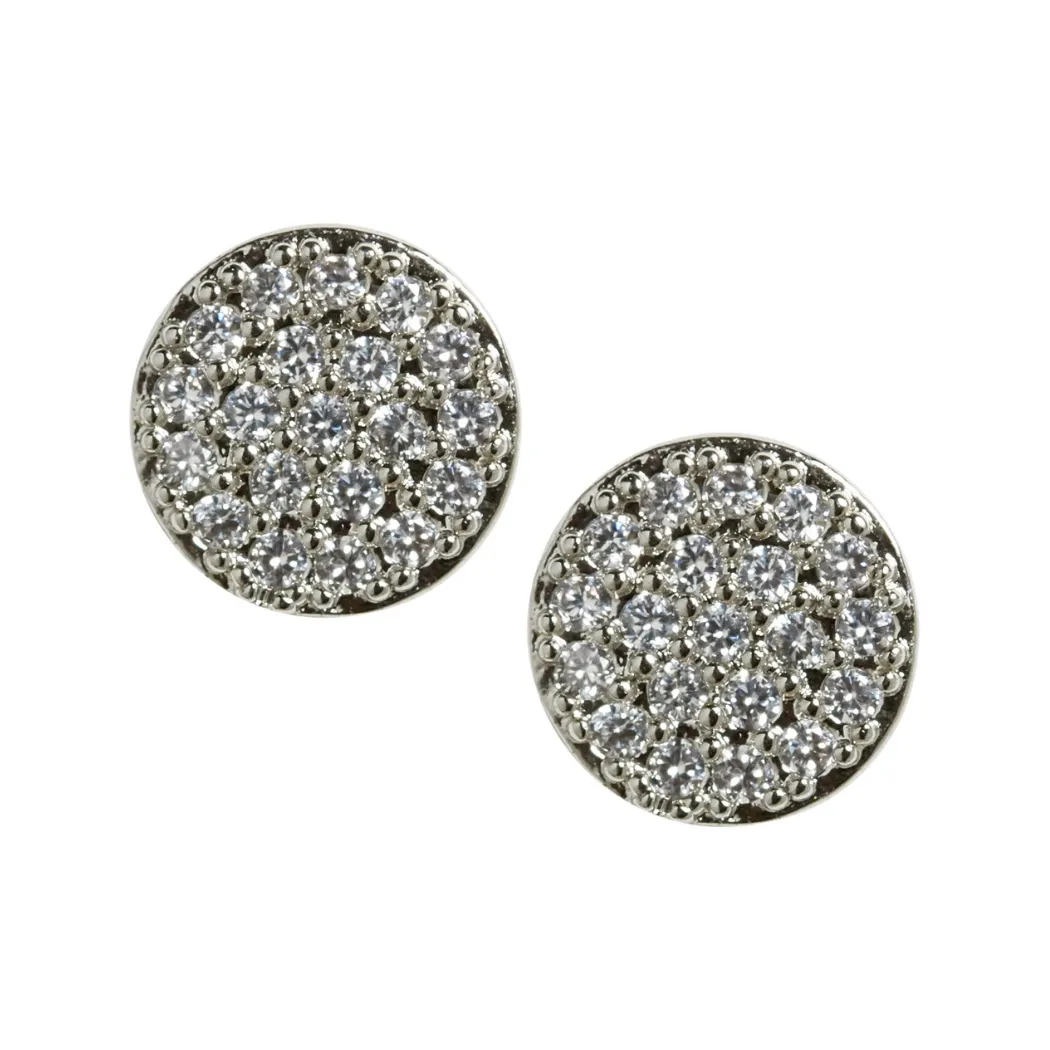 Pave Disc Studs in Silver
