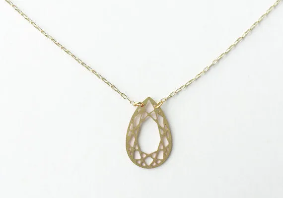Pear Cut Gem Necklace | Brass