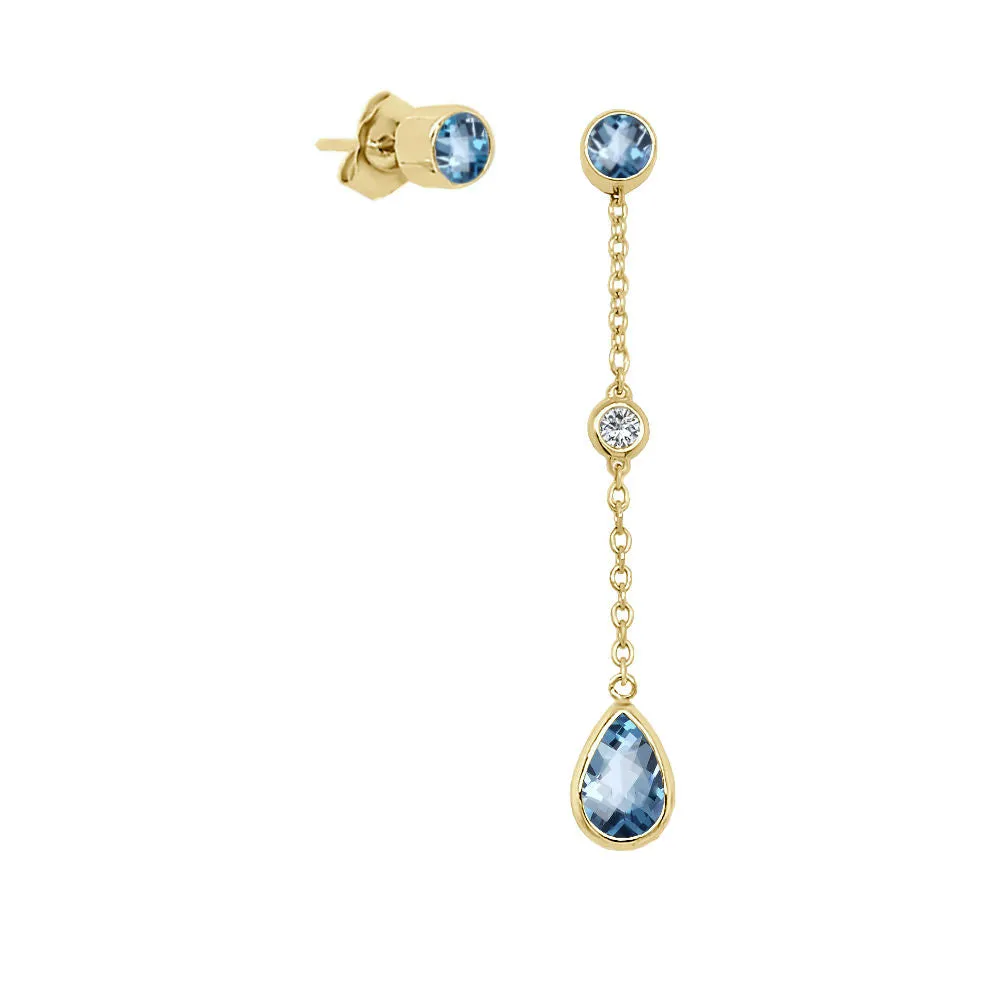 Pear Shape Gemstone & 0.04Ct Diamond Mismatched Earring Set in 14K Gold