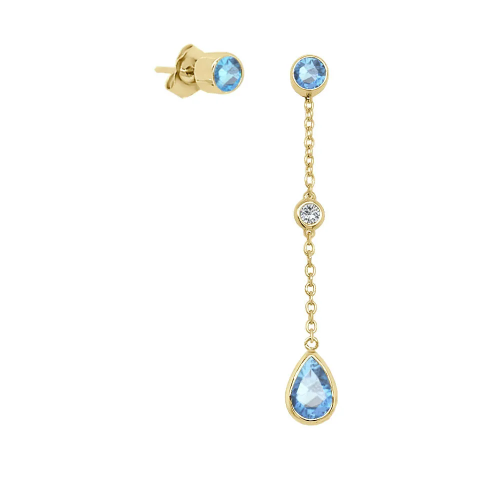Pear Shape Gemstone & 0.04Ct Diamond Mismatched Earring Set in 14K Gold