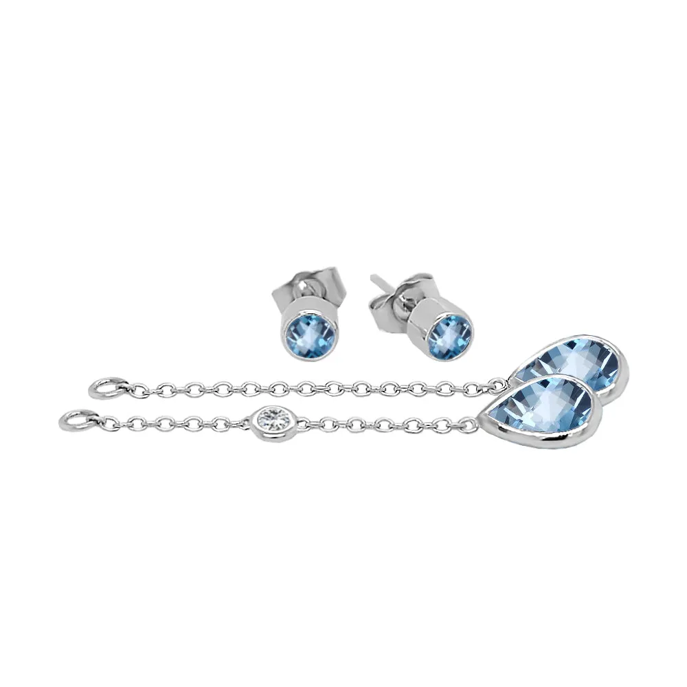 Pear Shape Gemstone & 0.04Ct Diamond Mismatched Earring Set in 14K Gold