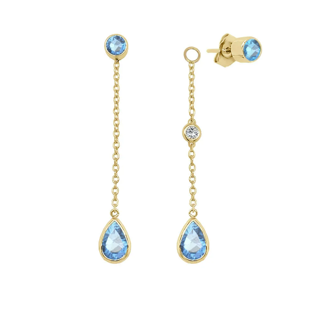 Pear Shape Gemstone & 0.04Ct Diamond Mismatched Earring Set in 14K Gold