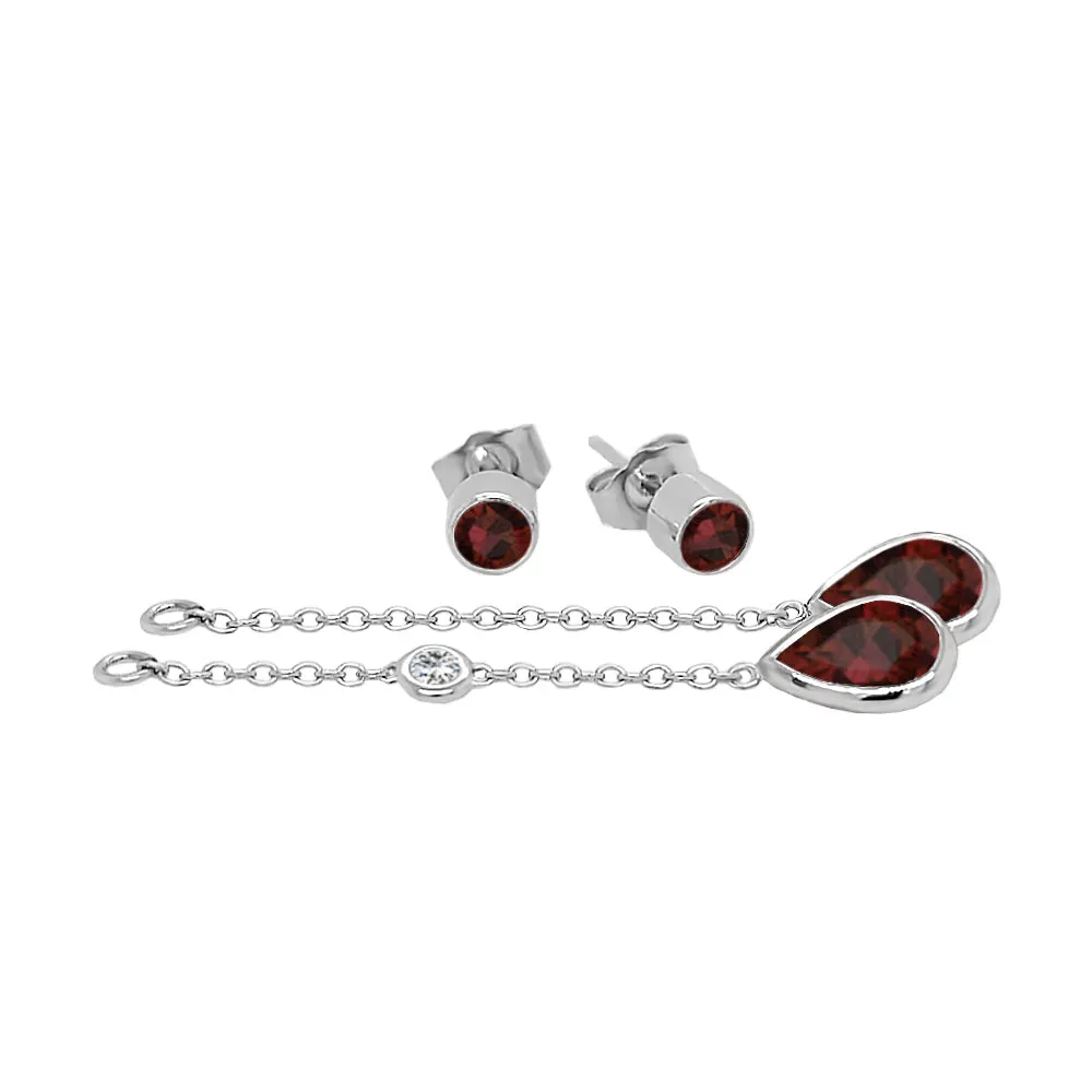 Pear Shape Gemstone & 0.04Ct Diamond Mismatched Earring Set in 14K Gold