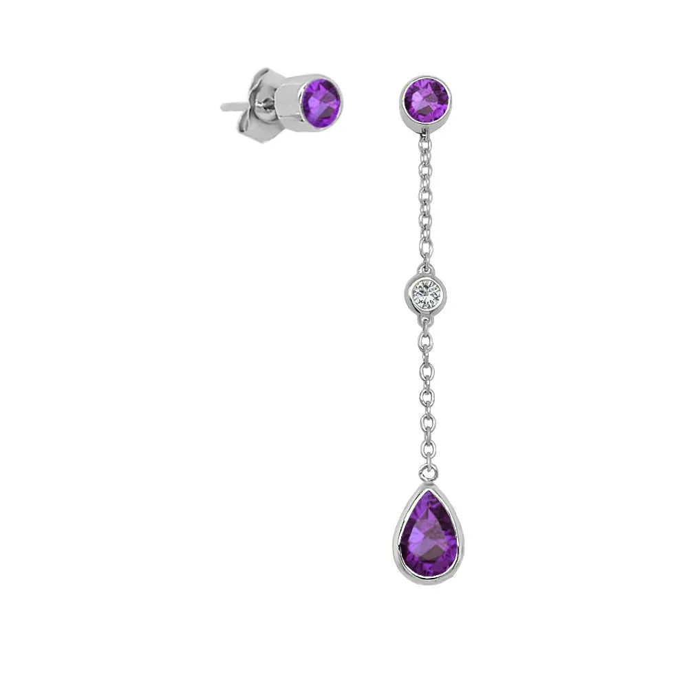 Pear Shape Gemstone & 0.04Ct Diamond Mismatched Earring Set in 14K Gold