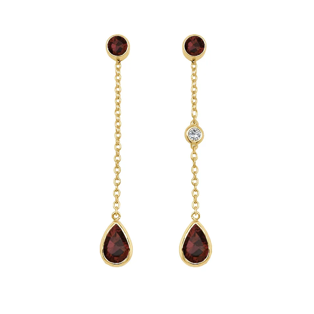 Pear Shape Gemstone & 0.04Ct Diamond Mismatched Earring Set in 14K Gold