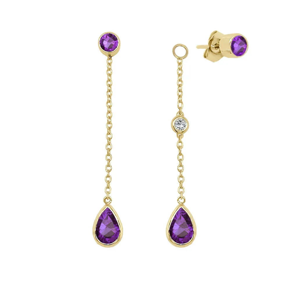 Pear Shape Gemstone & 0.04Ct Diamond Mismatched Earring Set in 14K Gold