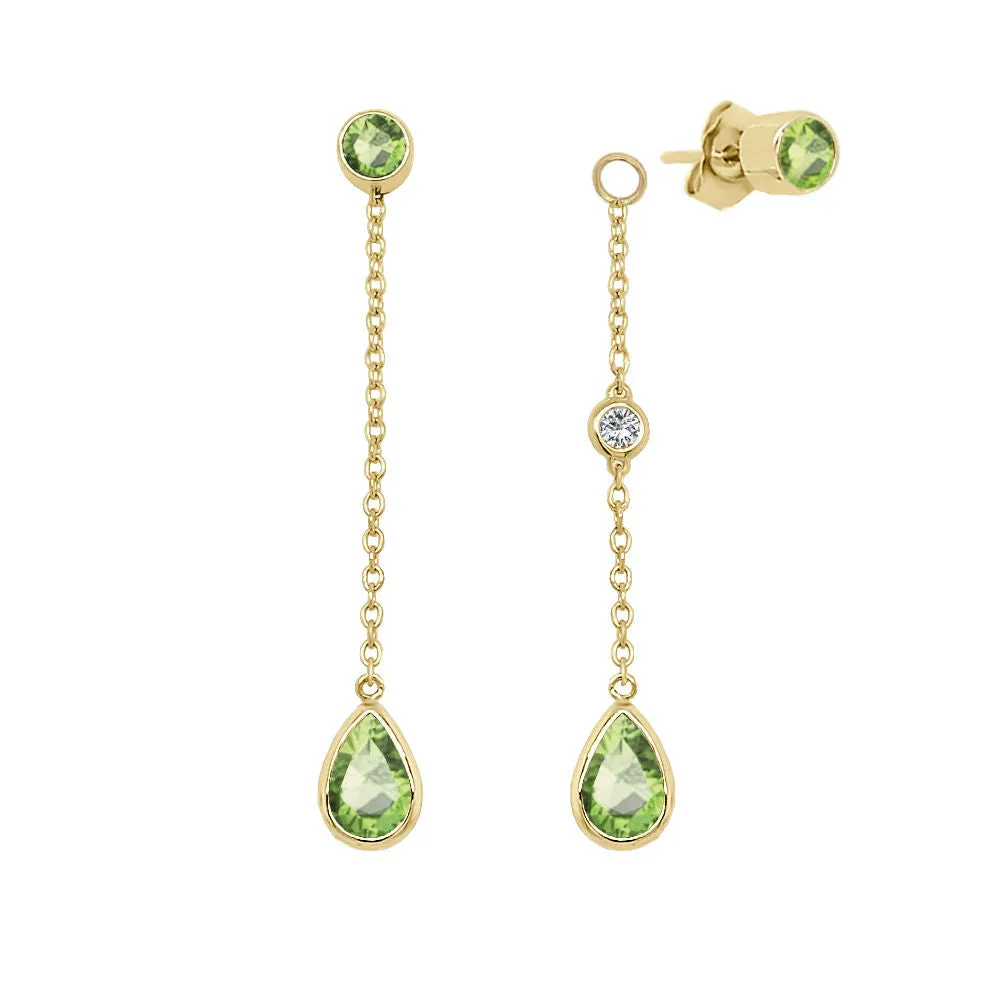 Pear Shape Gemstone & 0.04Ct Diamond Mismatched Earring Set in 14K Gold