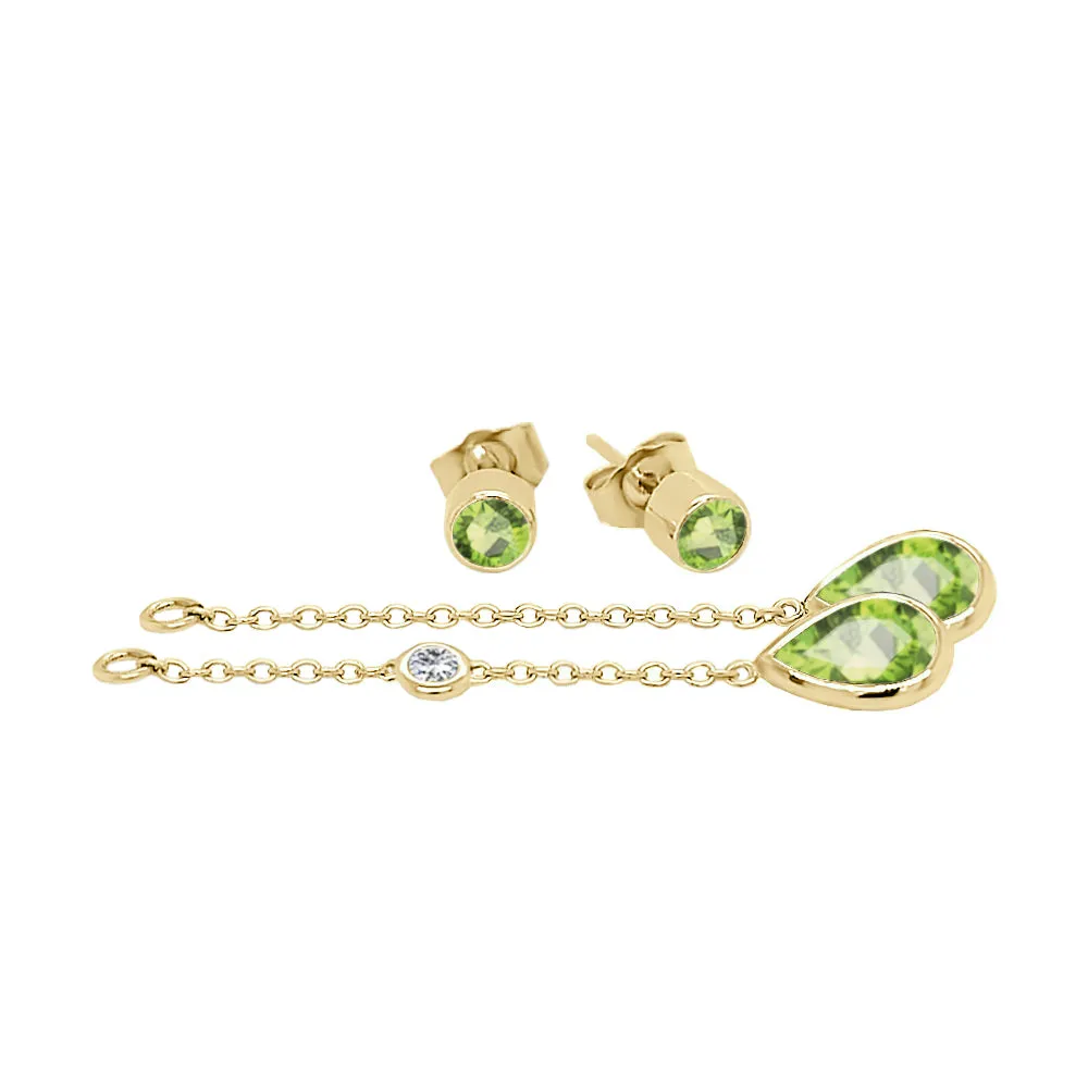 Pear Shape Gemstone & 0.04Ct Diamond Mismatched Earring Set in 14K Gold