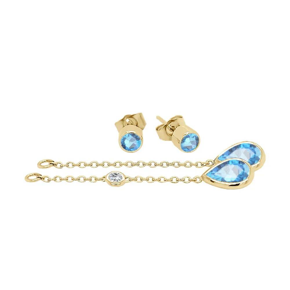 Pear Shape Gemstone & 0.04Ct Diamond Mismatched Earring Set in 14K Gold