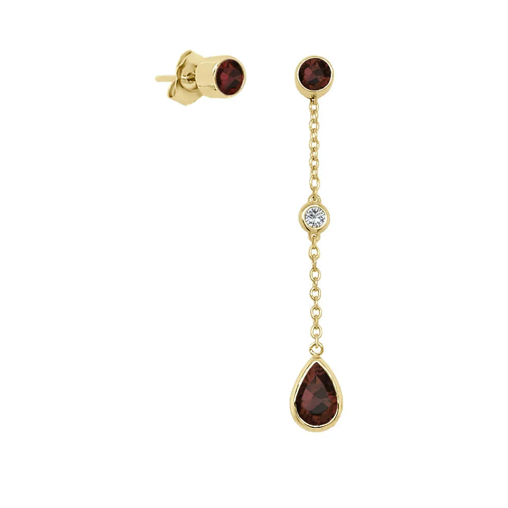 Pear Shape Gemstone & 0.04Ct Diamond Mismatched Earring Set in 14K Gold