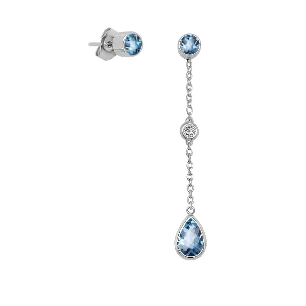 Pear Shape Gemstone & 0.04Ct Diamond Mismatched Earring Set in 14K Gold