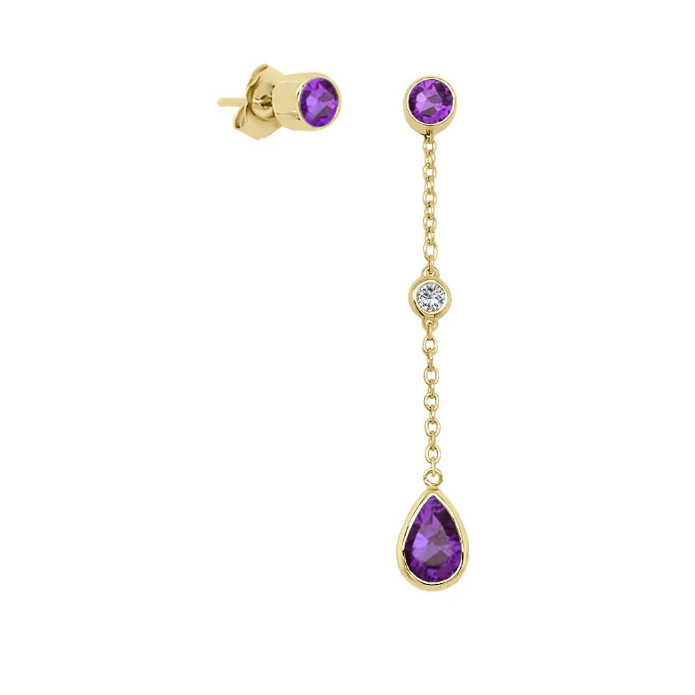 Pear Shape Gemstone & 0.04Ct Diamond Mismatched Earring Set in 14K Gold