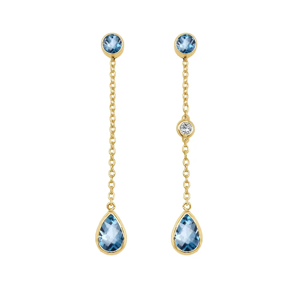 Pear Shape Gemstone & 0.04Ct Diamond Mismatched Earring Set in 14K Gold
