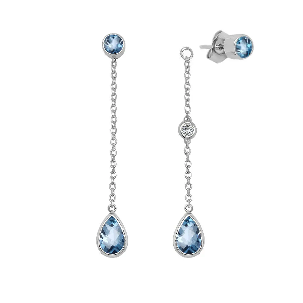 Pear Shape Gemstone & 0.04Ct Diamond Mismatched Earring Set in 14K Gold