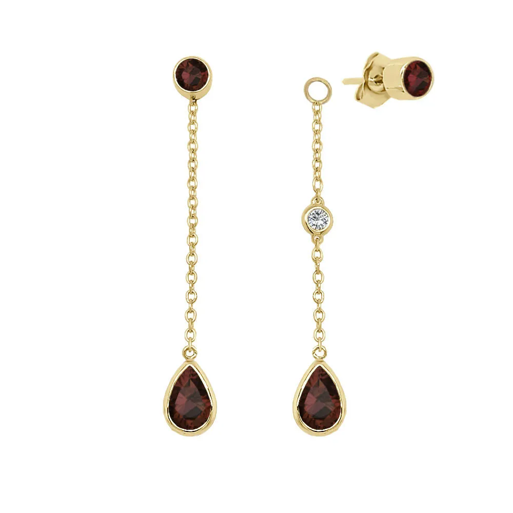 Pear Shape Gemstone & 0.04Ct Diamond Mismatched Earring Set in 14K Gold