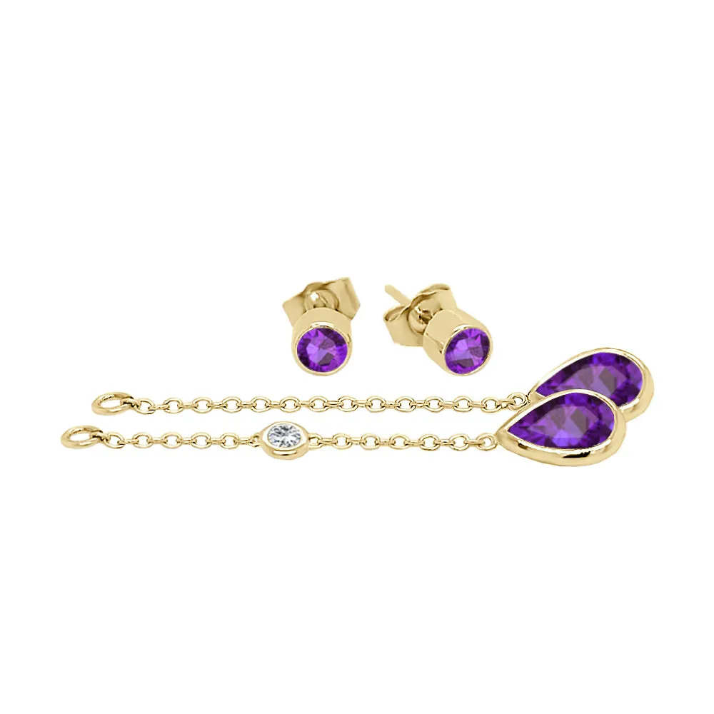 Pear Shape Gemstone & 0.04Ct Diamond Mismatched Earring Set in 14K Gold