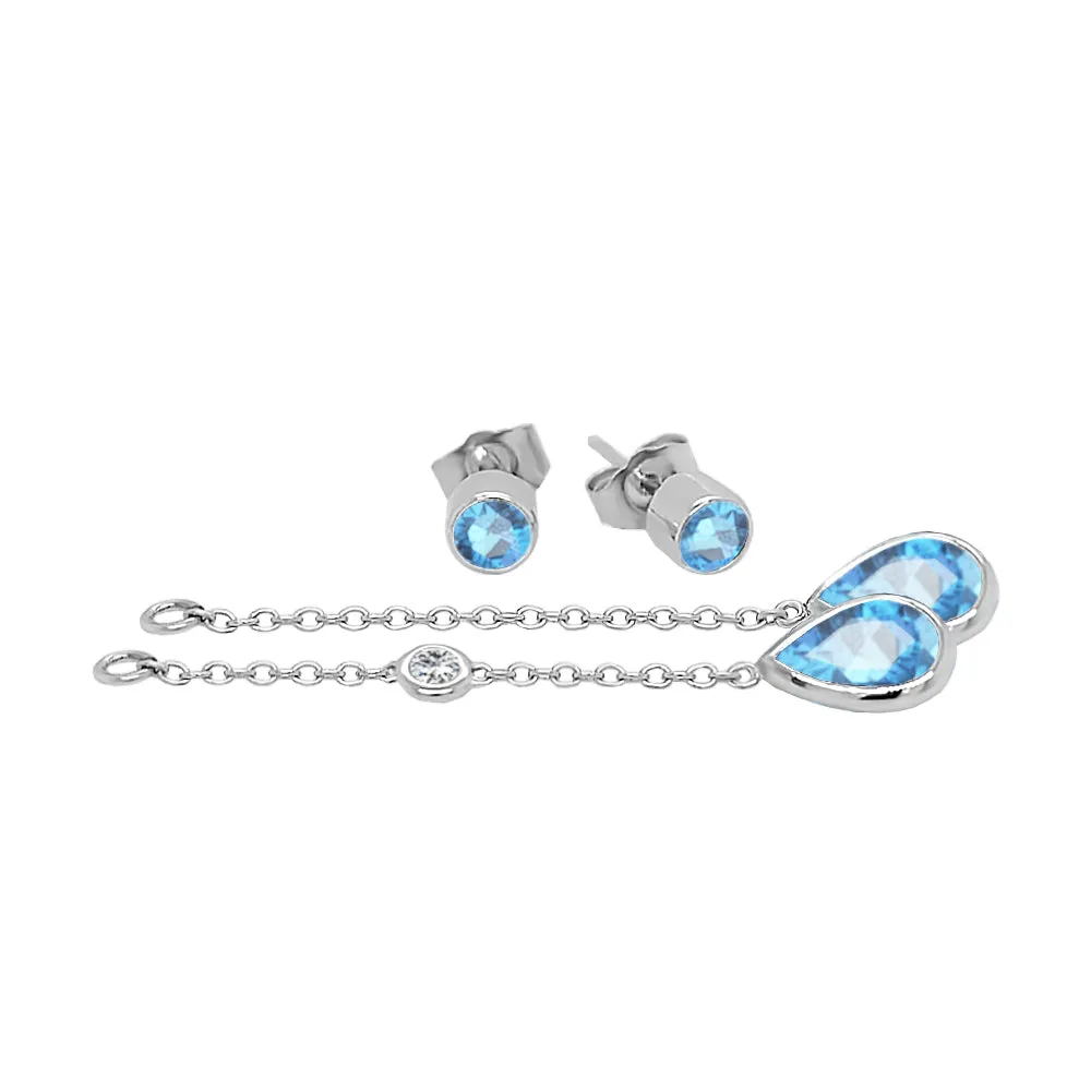 Pear Shape Gemstone & 0.04Ct Diamond Mismatched Earring Set in 14K Gold