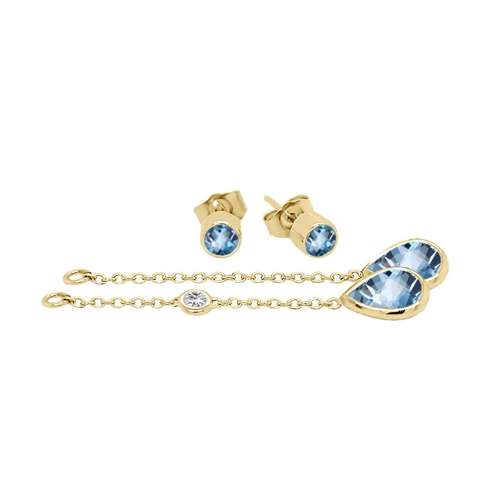 Pear Shape Gemstone & 0.04Ct Diamond Mismatched Earring Set in 14K Gold