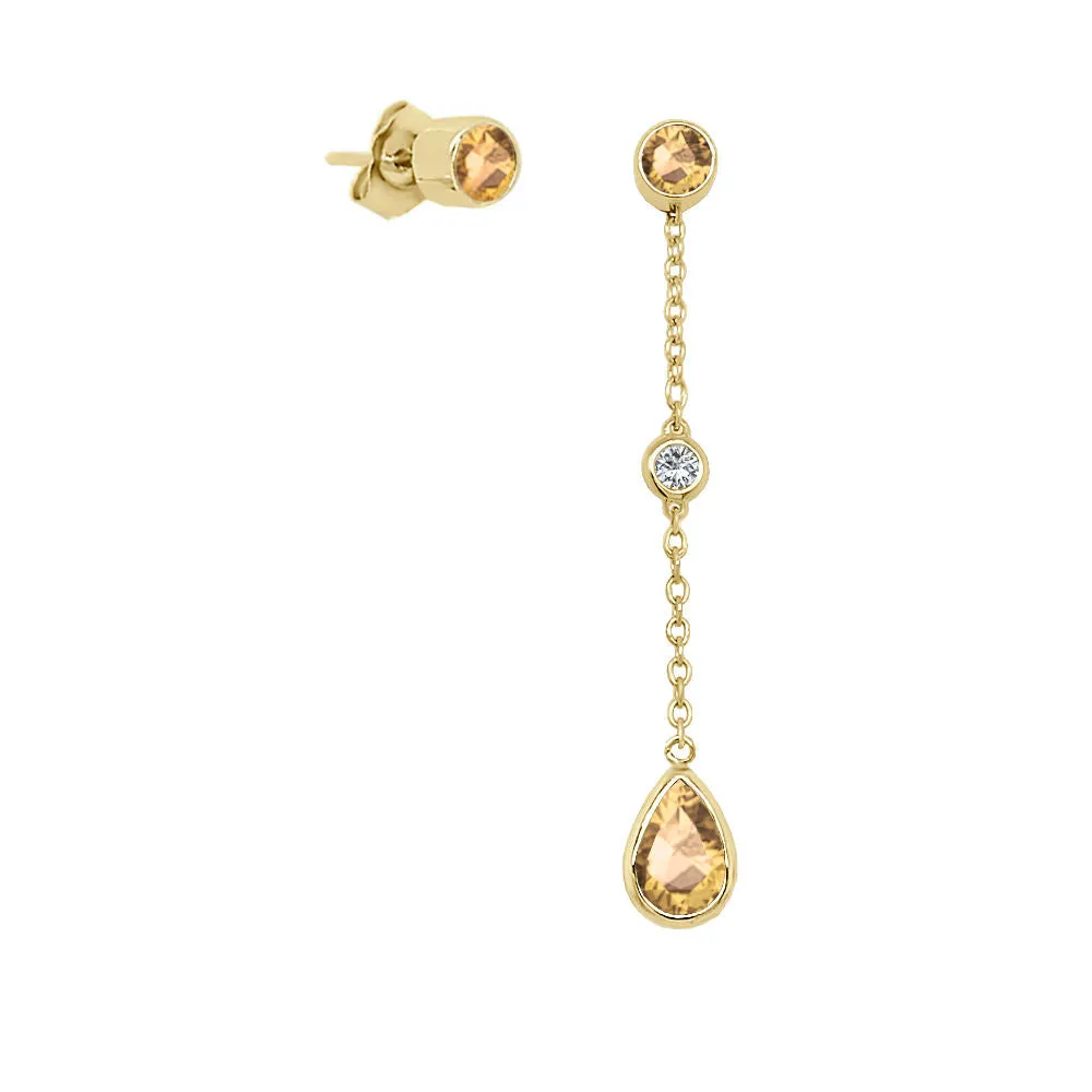 Pear Shape Gemstone & 0.04Ct Diamond Mismatched Earring Set in 14K Gold