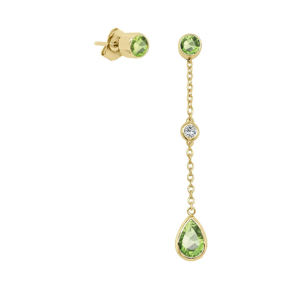 Pear Shape Gemstone & 0.04Ct Diamond Mismatched Earring Set in 14K Gold
