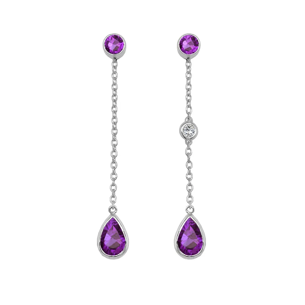 Pear Shape Gemstone & 0.04Ct Diamond Mismatched Earring Set in 14K Gold
