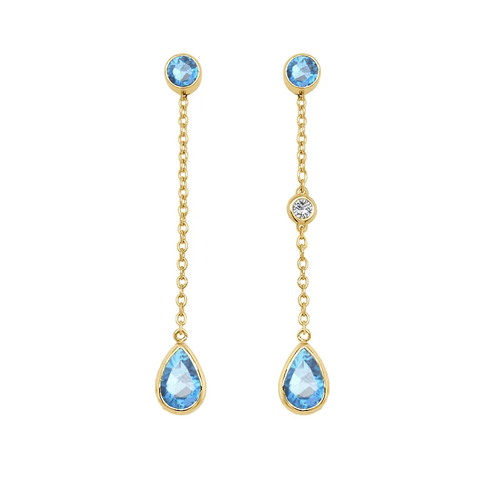 Pear Shape Gemstone & 0.04Ct Diamond Mismatched Earring Set in 14K Gold