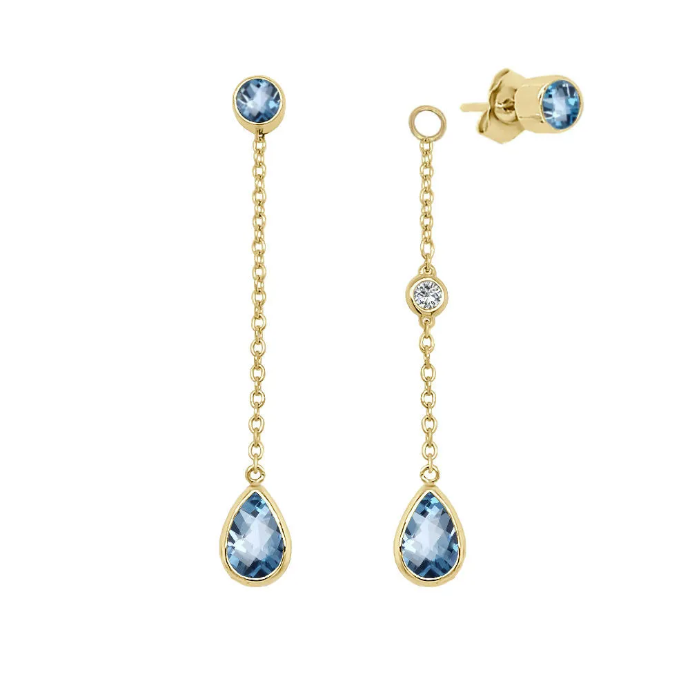 Pear Shape Gemstone & 0.04Ct Diamond Mismatched Earring Set in 14K Gold