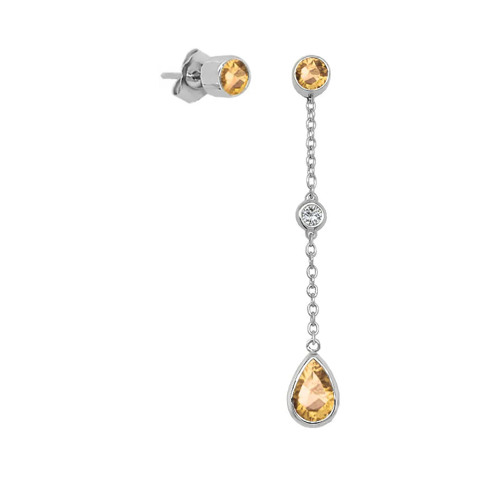 Pear Shape Gemstone & 0.04Ct Diamond Mismatched Earring Set in 14K Gold