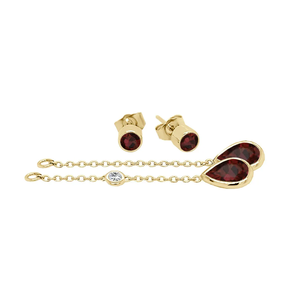Pear Shape Gemstone & 0.04Ct Diamond Mismatched Earring Set in 14K Gold