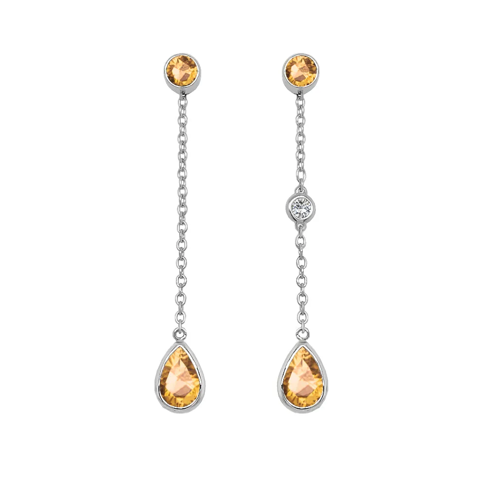 Pear Shape Gemstone & 0.04Ct Diamond Mismatched Earring Set in 14K Gold