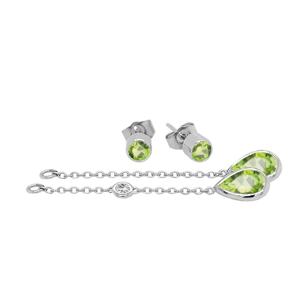 Pear Shape Gemstone & 0.04Ct Diamond Mismatched Earring Set in 14K Gold