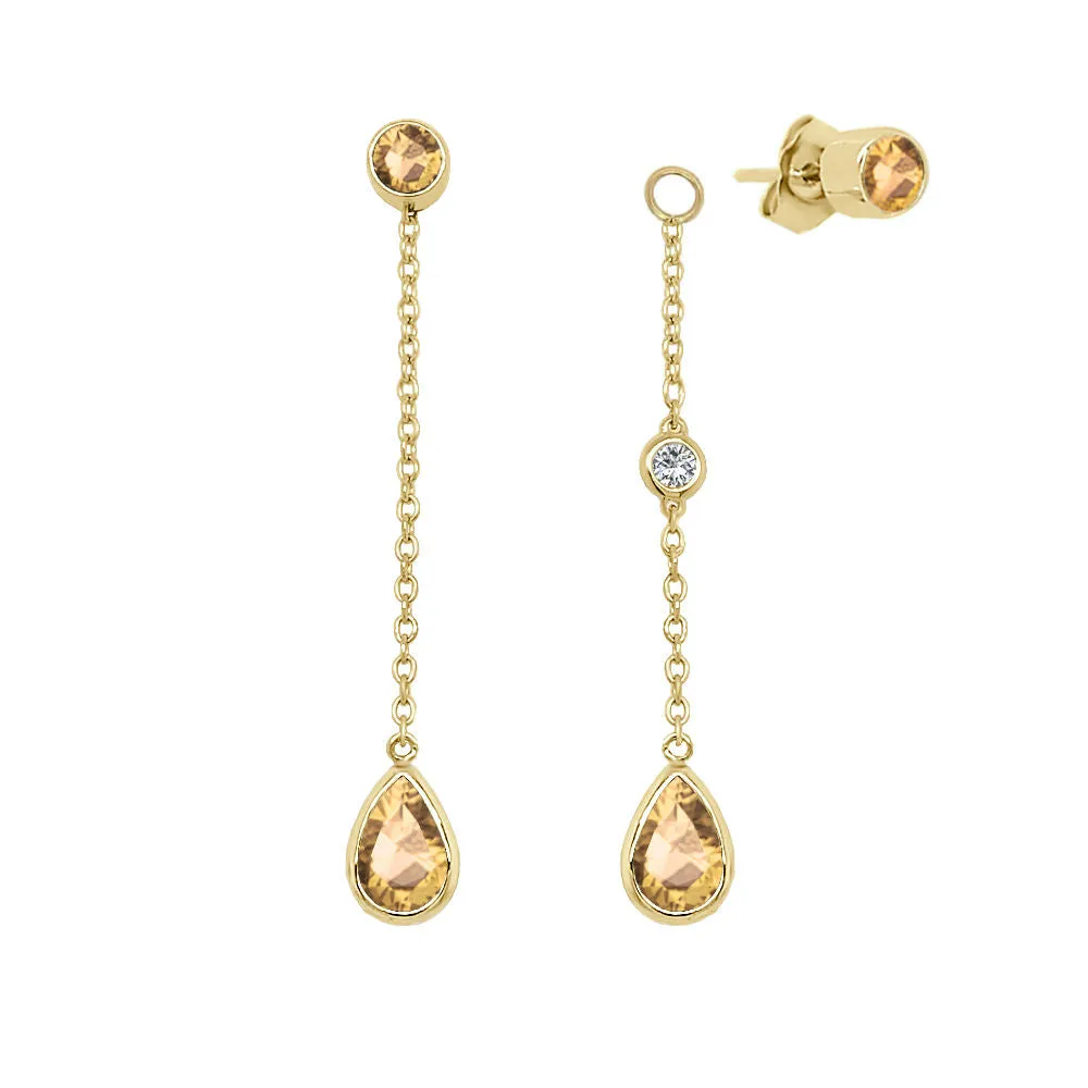 Pear Shape Gemstone & 0.04Ct Diamond Mismatched Earring Set in 14K Gold