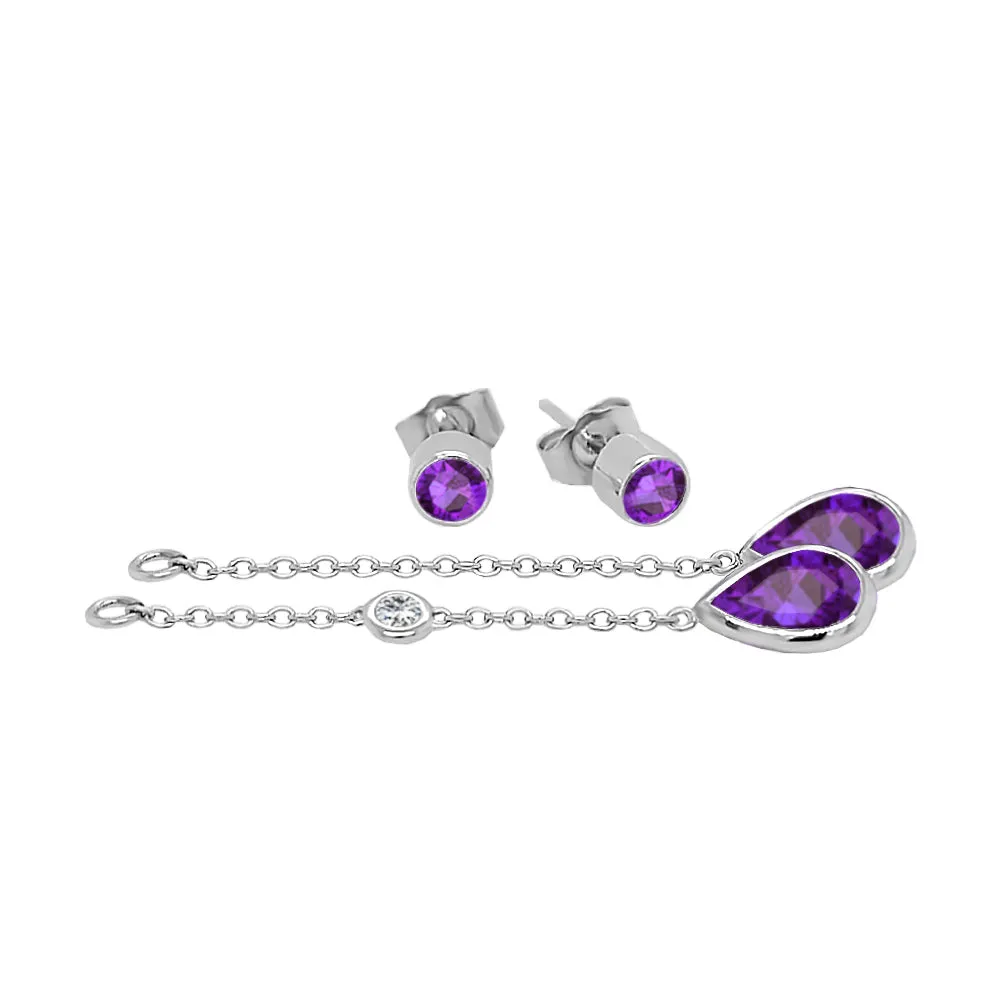 Pear Shape Gemstone & 0.04Ct Diamond Mismatched Earring Set in 14K Gold