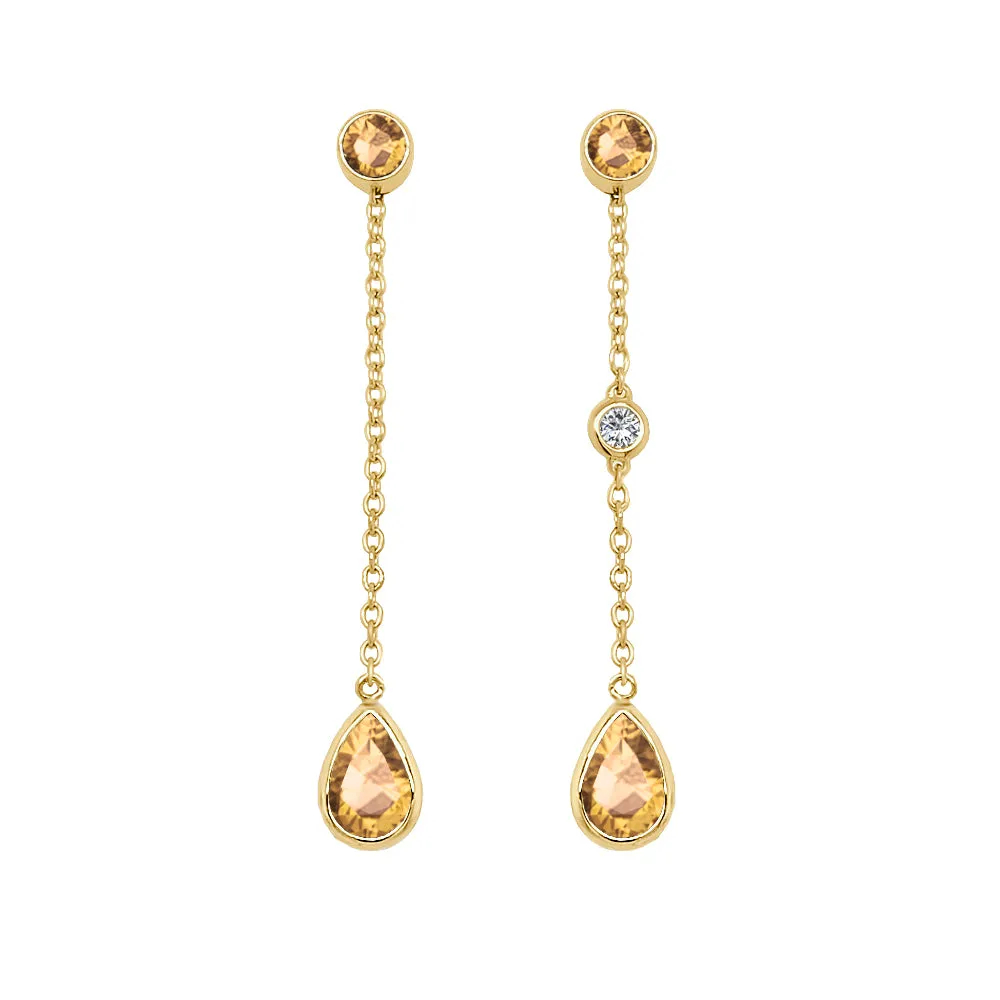 Pear Shape Gemstone & 0.04Ct Diamond Mismatched Earring Set in 14K Gold