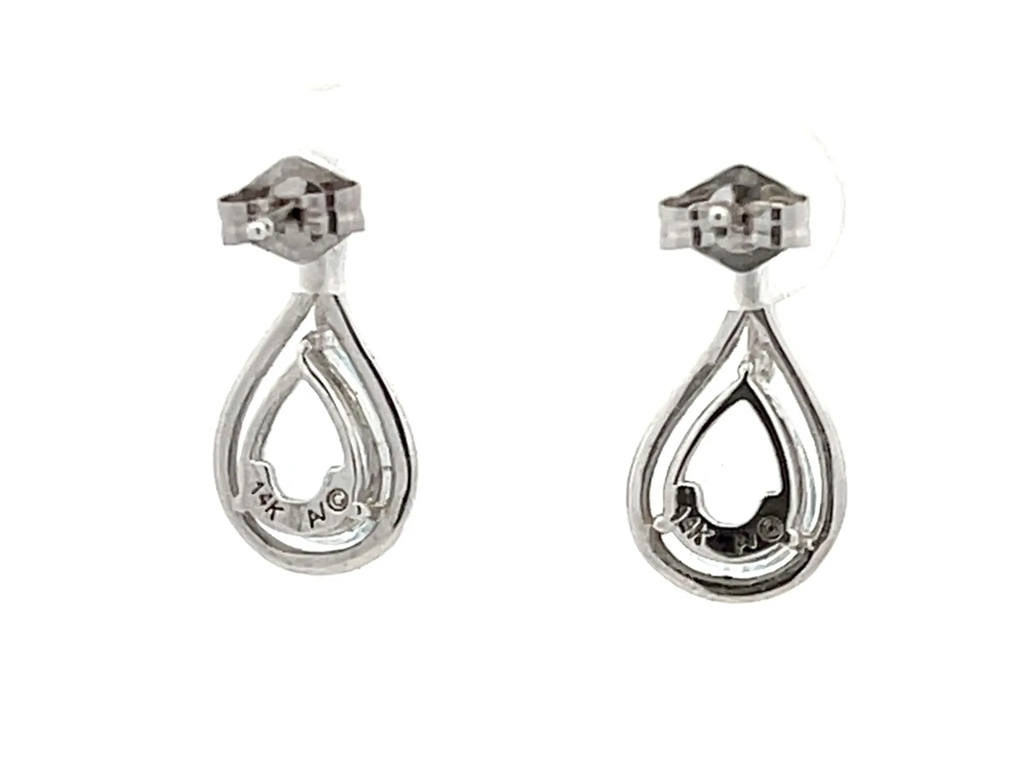 Pear Shaped Aquamarine and Diamond Drop Earrings in 14K White Gold 