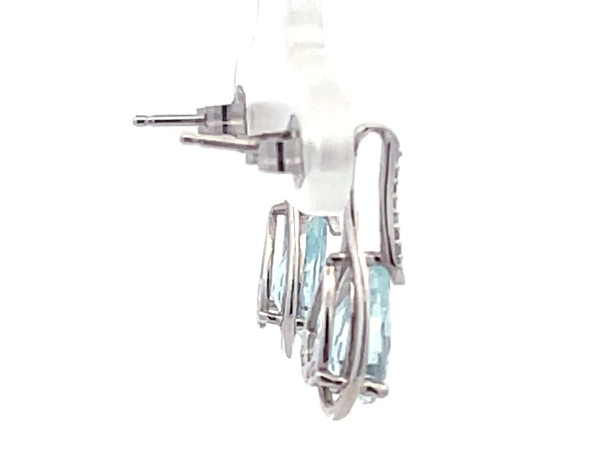 Pear Shaped Aquamarine and Diamond Drop Earrings in 14K White Gold 