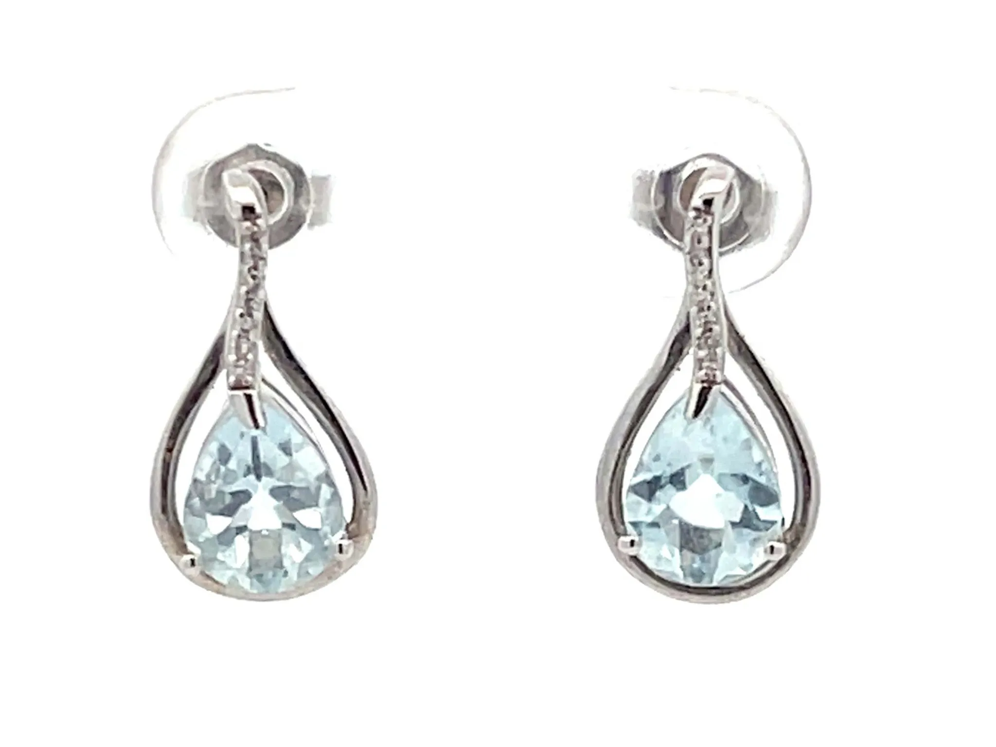 Pear Shaped Aquamarine and Diamond Drop Earrings in 14K White Gold 