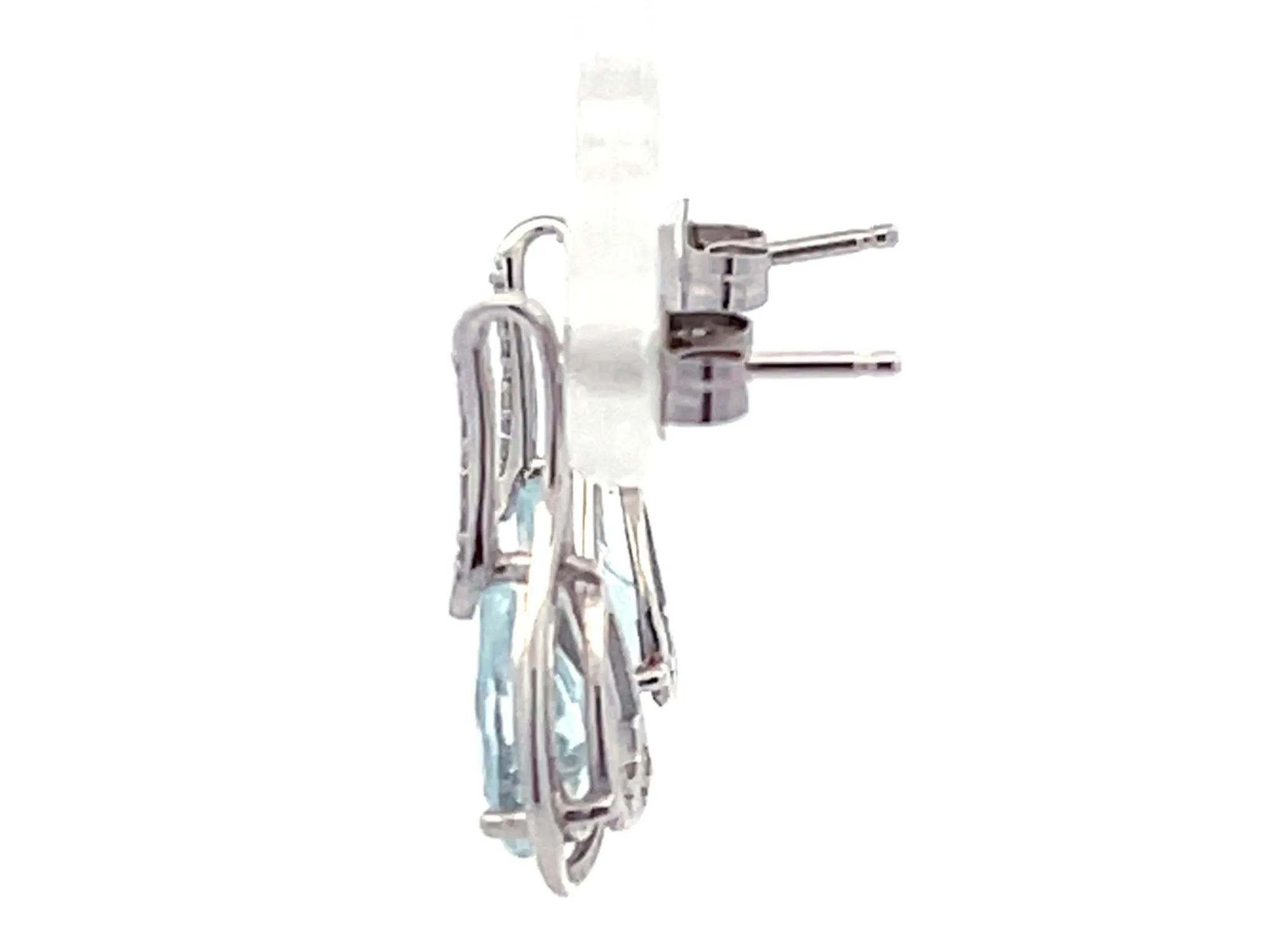 Pear Shaped Aquamarine and Diamond Drop Earrings in 14K White Gold 
