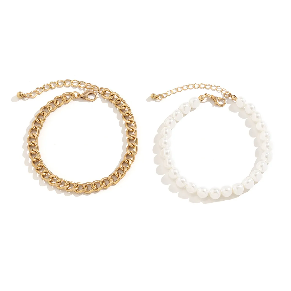 Pearl & 18K Gold-Plated Anklet Set