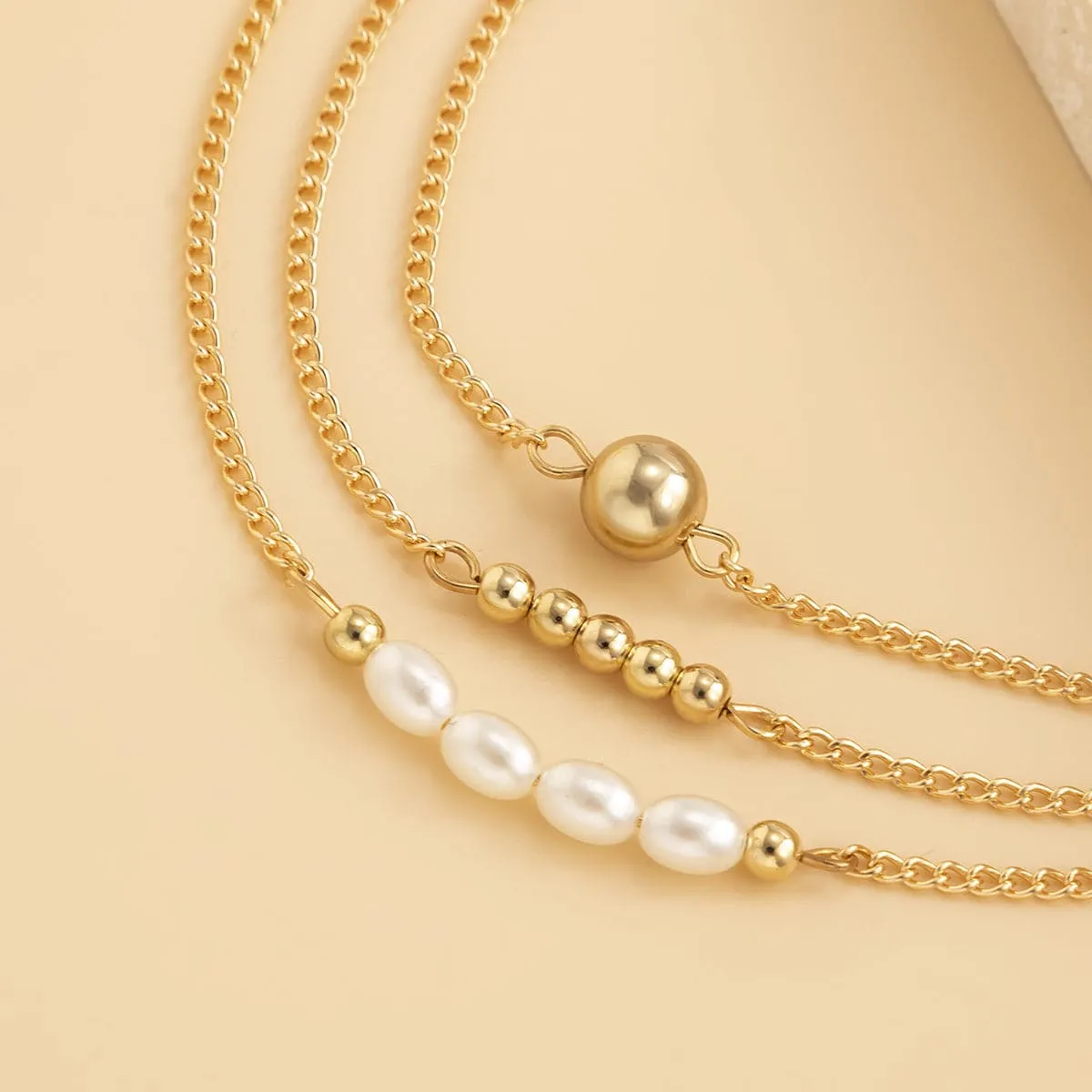 Pearl & 18K Gold-Plated Beaded Anklet Set