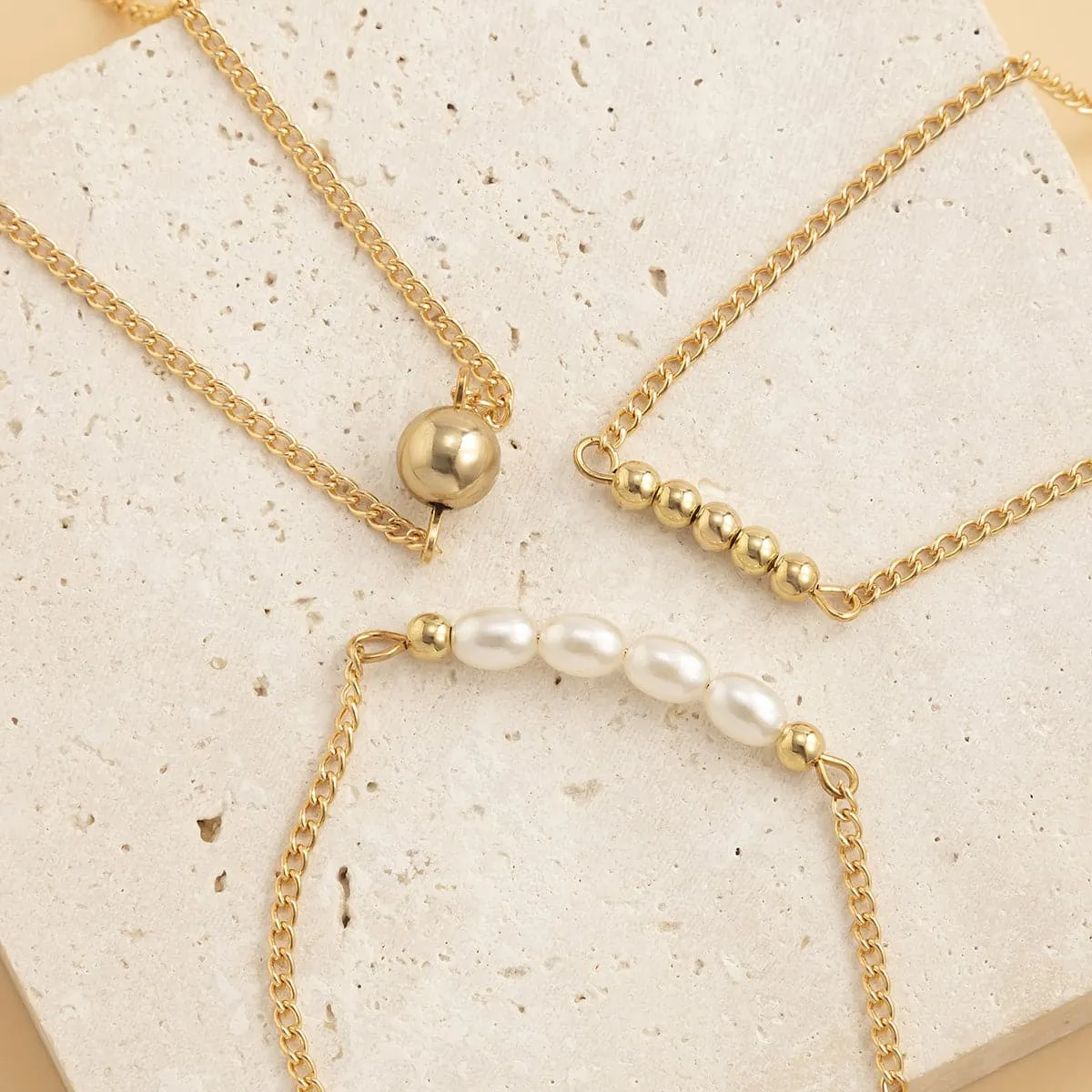 Pearl & 18K Gold-Plated Beaded Anklet Set