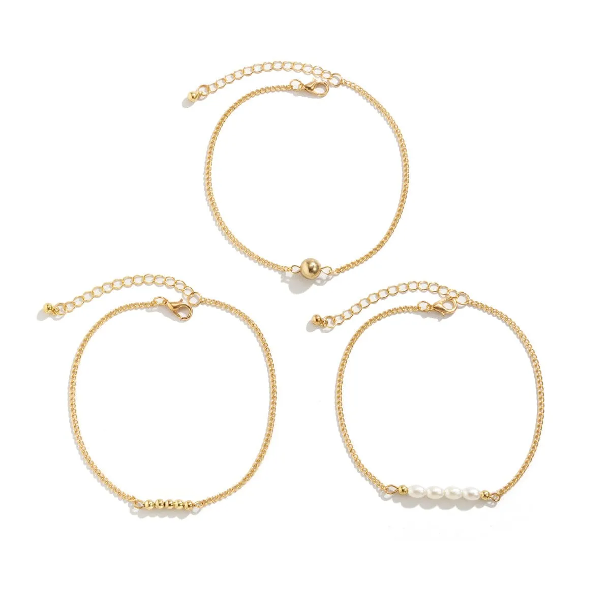 Pearl & 18K Gold-Plated Beaded Anklet Set