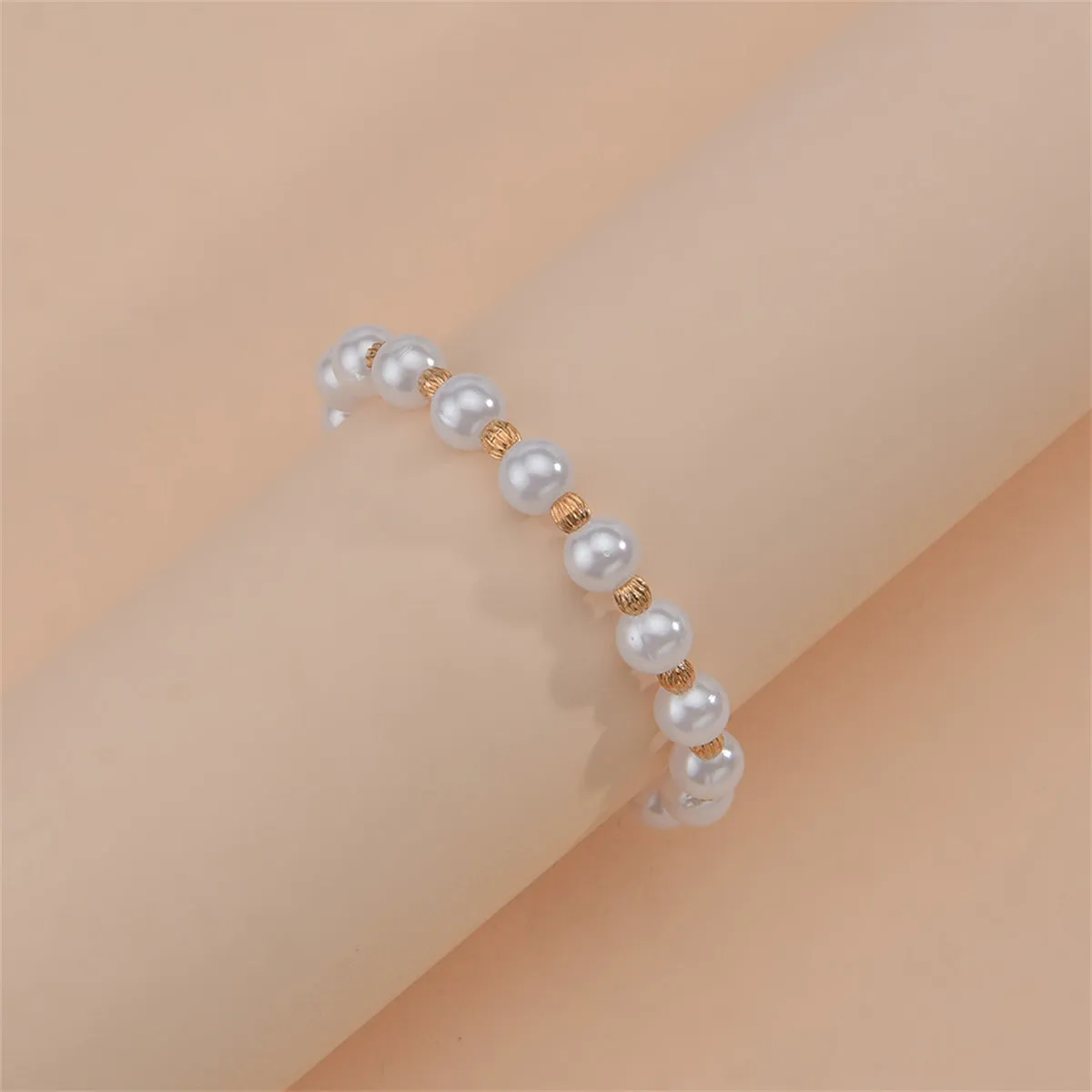 Pearl & 18K Gold-Plated Beaded Stretch Anklet