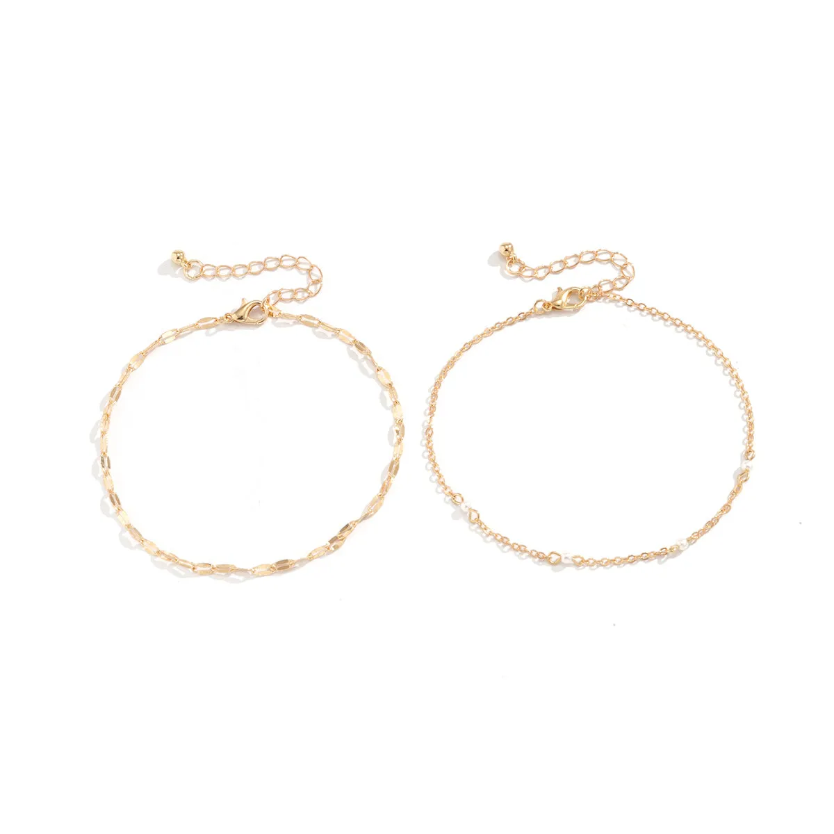 Pearl & 18K Gold-Plated Station Anklet Set