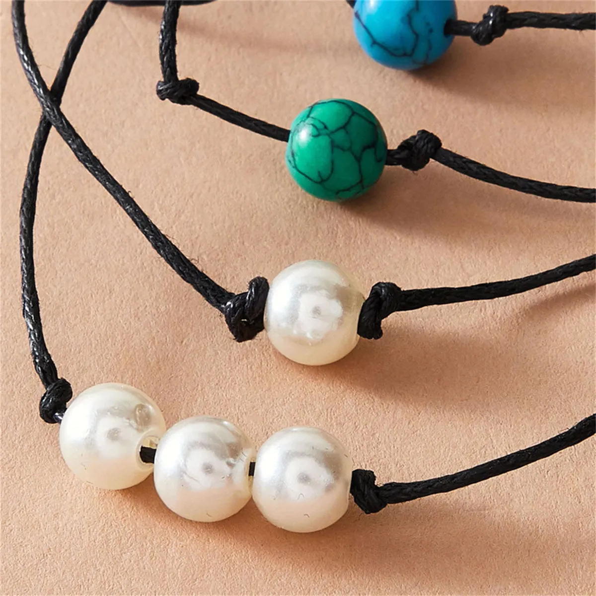 Pearl & Turquoise Adjustable Anklet Set