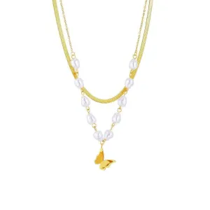 Pearl Butterfly Pendant Necklace: Fashionable 2-Layer Clavicle Chain