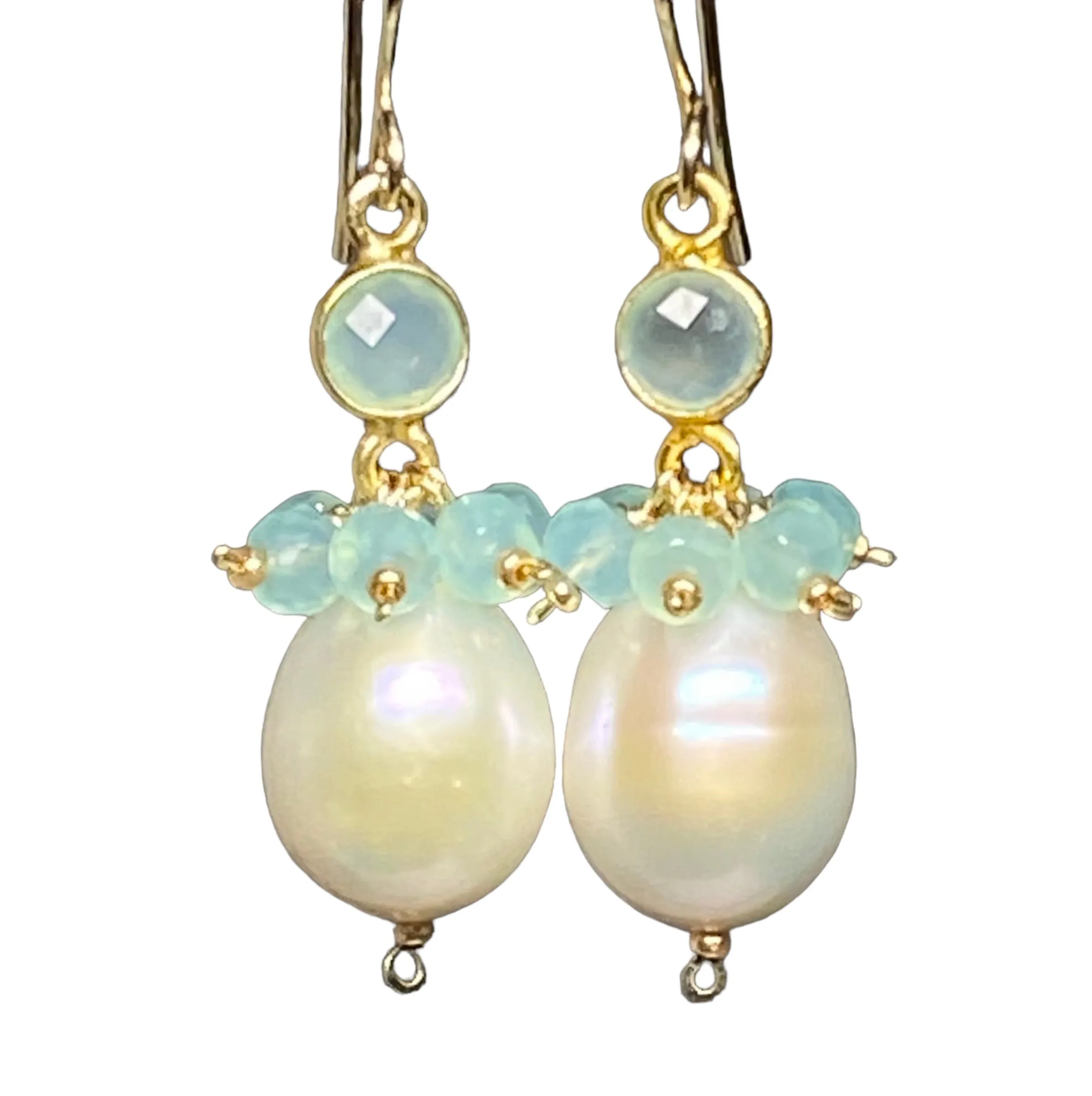 Pearl, Gemstone Cluster, Aqua and Dangle Earring