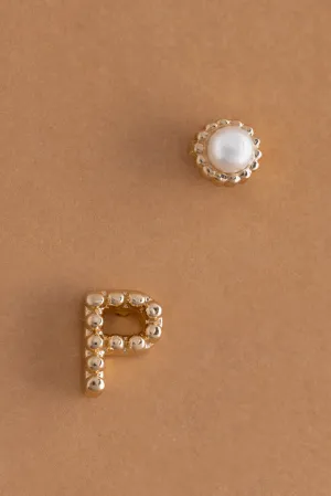 Pearl P Ball Stud Earrings