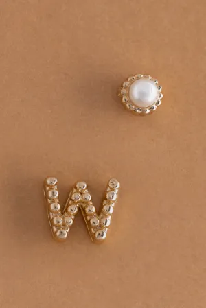 Pearl W Ball Stud Earrings